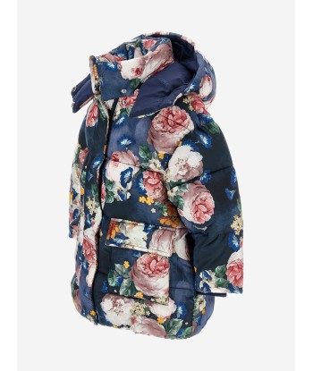 Monnalisa Girls Baroque Roses Puffer Jacket in Blue pas cheres