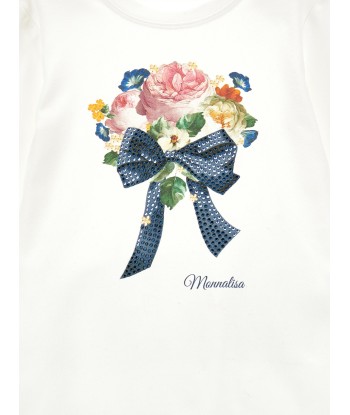 Monnalisa Girls Long Sleeve Bouquet T-Shirt in Ivory acheter en ligne