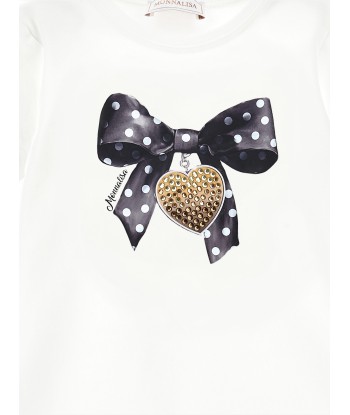 Monnalisa Girls Bow Print T-Shirt in Ivory En savoir plus